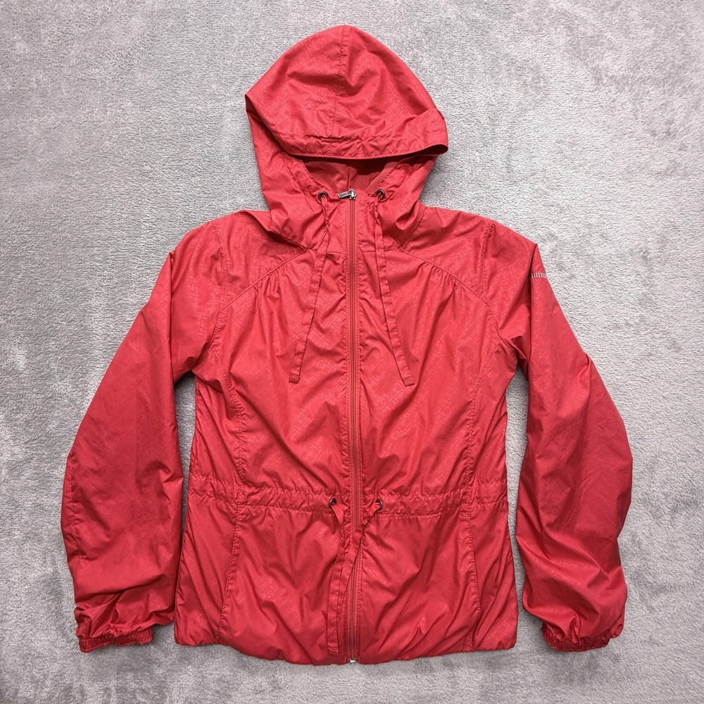 Columbia Jacket Womens S Red Hooded Windbreaker Lightweight Lined Full Zip